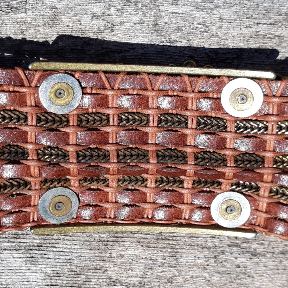 Streets Ahead Woven Leather & Brass Wide Belt S